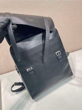 Prada Milano Black Leather Flap Backpack